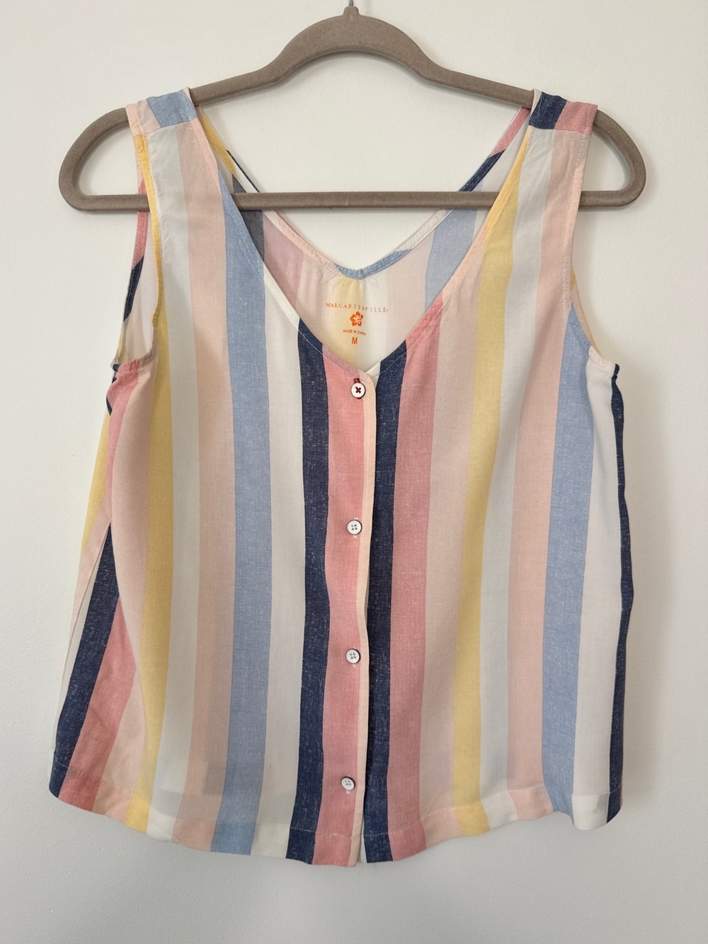 Margaritaville Striped Blouse Button Down Tank Top Blouse Sleeveless Sz M